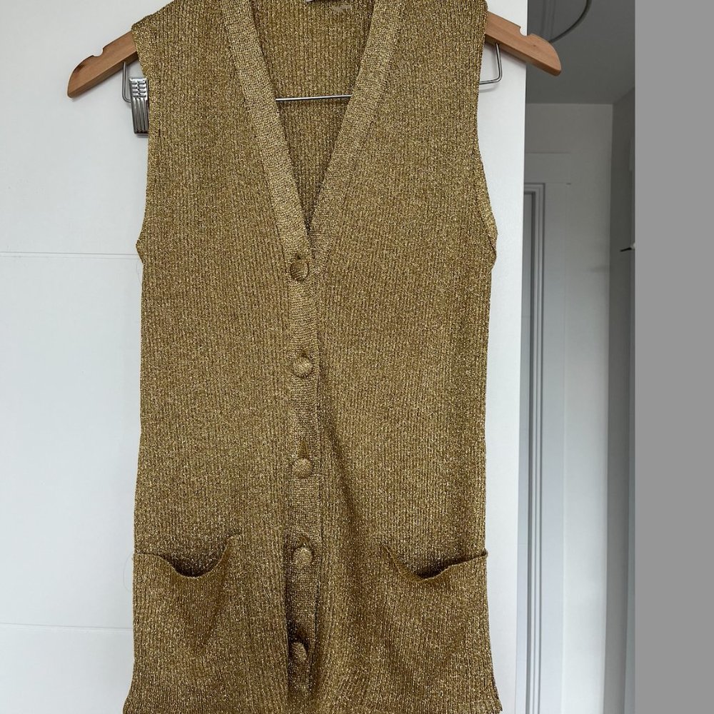 Vintage gold Metallic Sweater Vest Cardigan XS/S